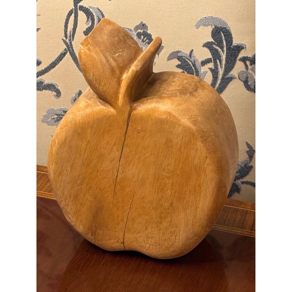 Solid wood carved apple fruit, kitchen decor